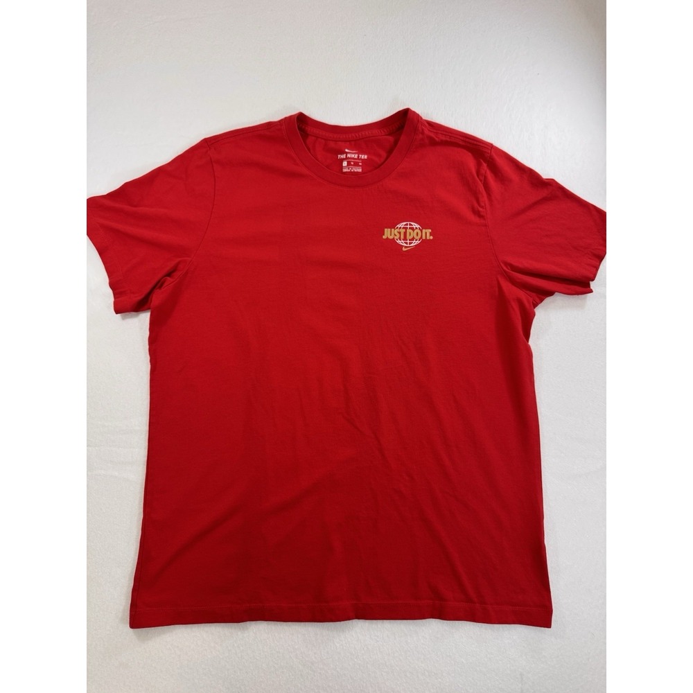 Nike Mens T Shirt XL Red "Just Do it" World Map Flags Graphic Print EUC